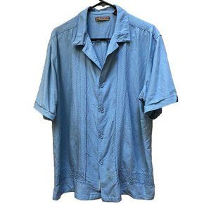 Cubavera Men's XL Linen Blend Short Sleeve Shirt  Blue (faint stain In front)‎